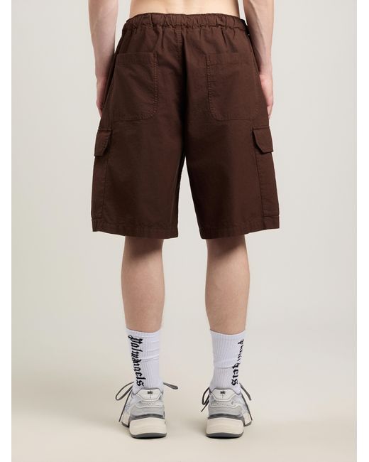 Palm Angels Brown Curved Logo Loose Cargo Shorts for men