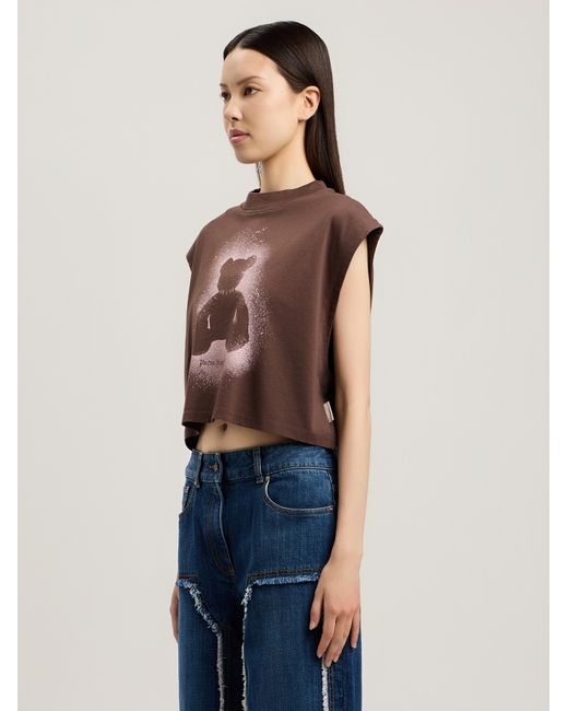 Palm Angels Brown Spray Bear Boxy Tank Top
