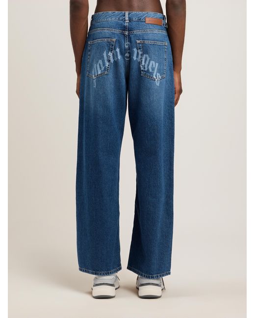 Palm Angels Blue Curved Logo Loose Jeans for men