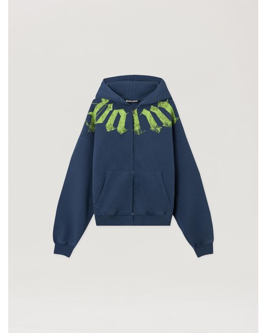 Palm Angels Blue Big Neck Logo Zip Hoodie for men