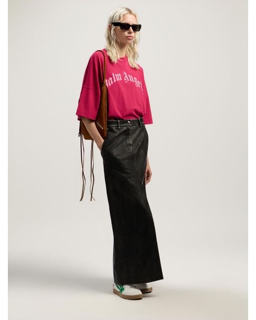 Palm Angels Pink Curved Logo Over T-Shirt Fuchsia