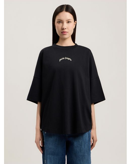 Palm Angels Black Curved Logo Over T-Shirt