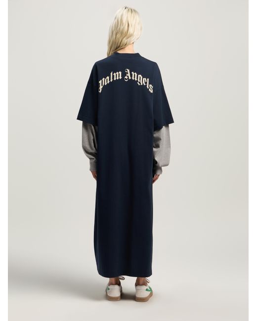 Palm Angels Blue Curved Logo Layered Dress Dark