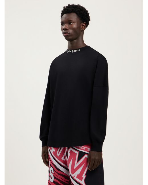 Palm Angels Black Classic Logo Long-Sleeved Over T-Shirt for men