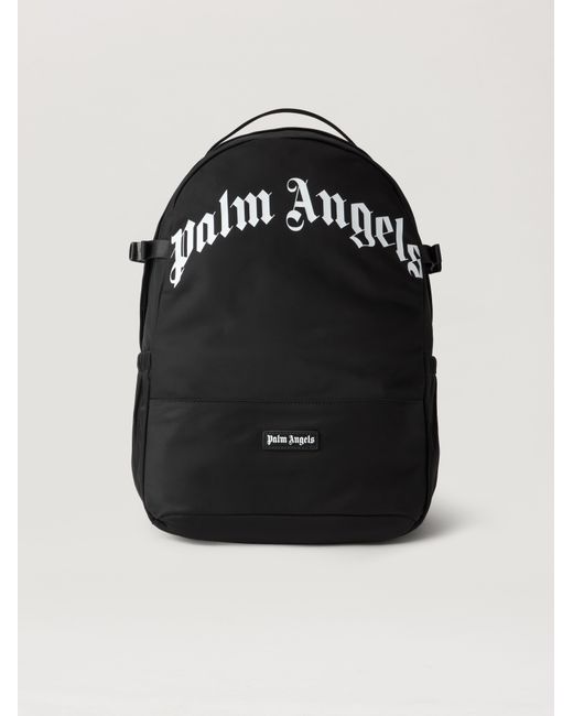 Palm Angels Black Curved Logo Backpack for men