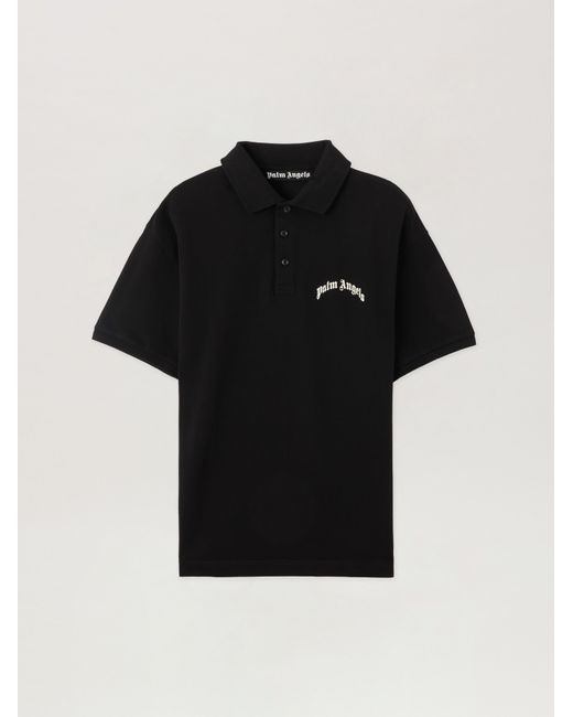 Palm Angels Black Curved Logo Polo Shirt for men