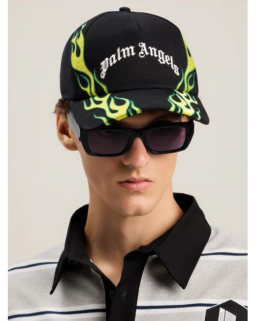 Palm Angels Black Flames Curved Logo Cap for men