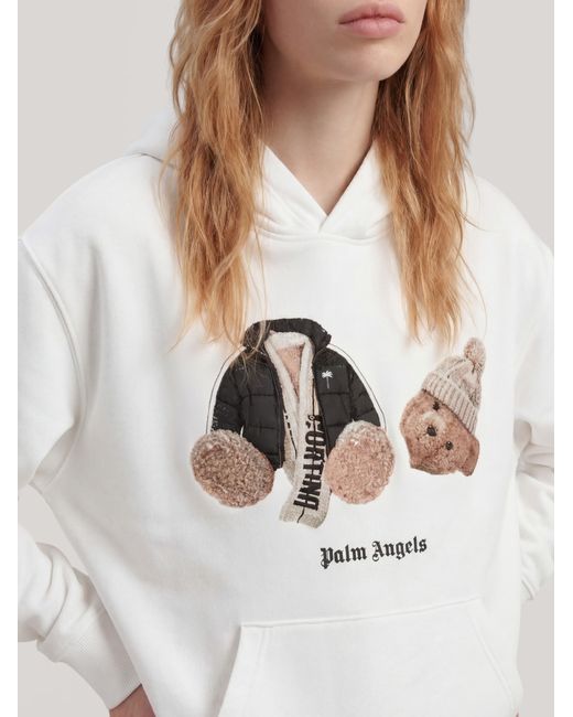 Palm Angels White Broken Bear Cortina Hoodie for men
