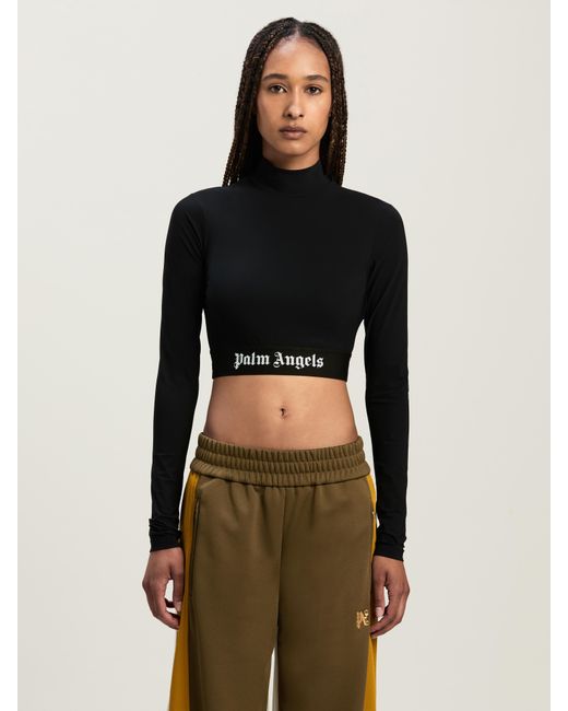 Palm Angels Black Classic Logo Mockneck Top