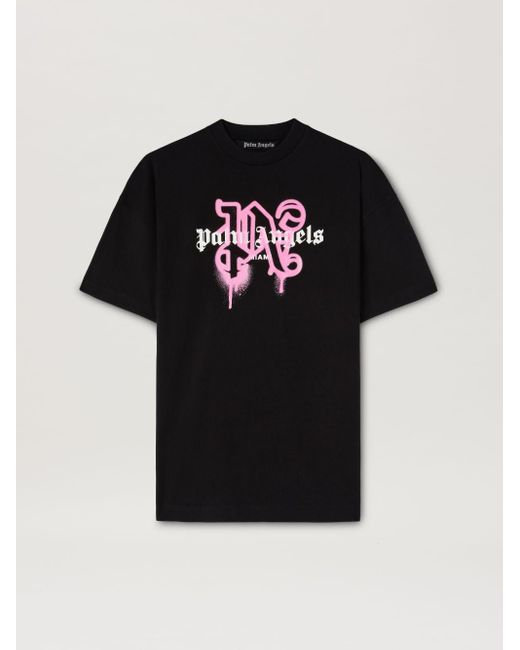 Palm Angels Black Monogram Spray City T-Shirt Miami for men