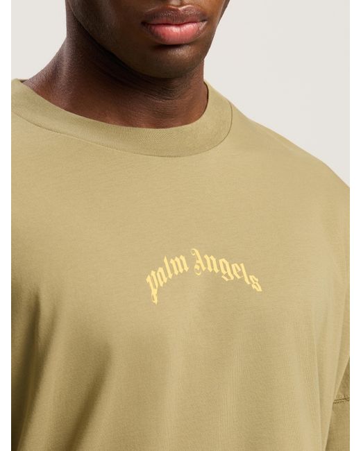 Palm Angels Natural Curved Logo Long Sleeve T-Shirt Army for men