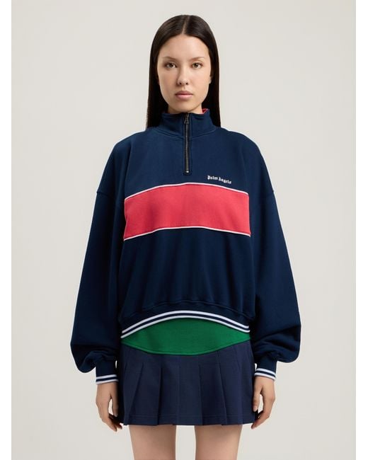 Palm Angels Blue Classic Logo Half-Zip Sweatshirt