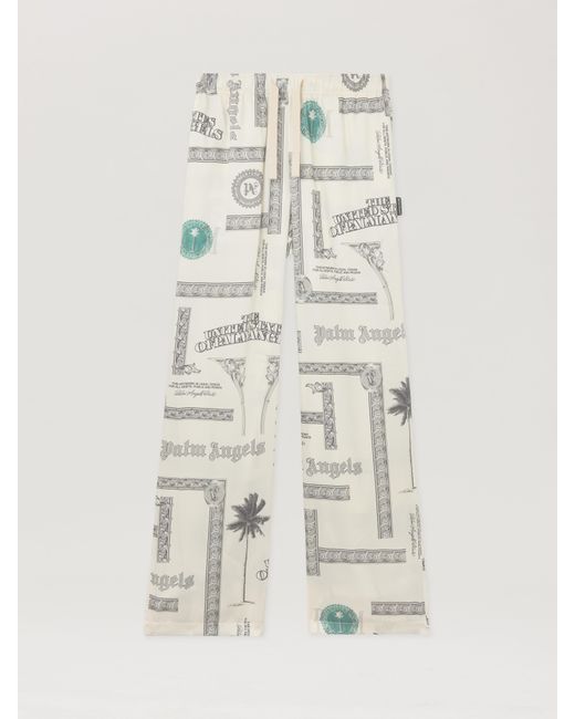 Palm Angels White Dollar Print Wide-Leg Pants Ivory for men