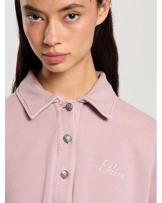 Palm Angels Pink Palm Sway Cropped Long Sleeve Polo