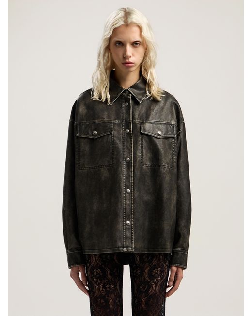 Palm Angels Black Curved Logo Coated Overshirt Dark