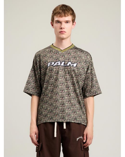 Palm Angels Gray Camo Allover Palm Sport T-Shirt for men