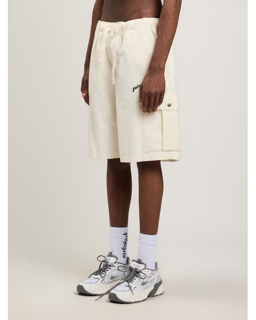 Palm Angels Natural Curved Logo Loose Cargo Shorts for men