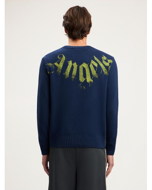 Palm Angels Blue Big Neck Logo Sweater for men
