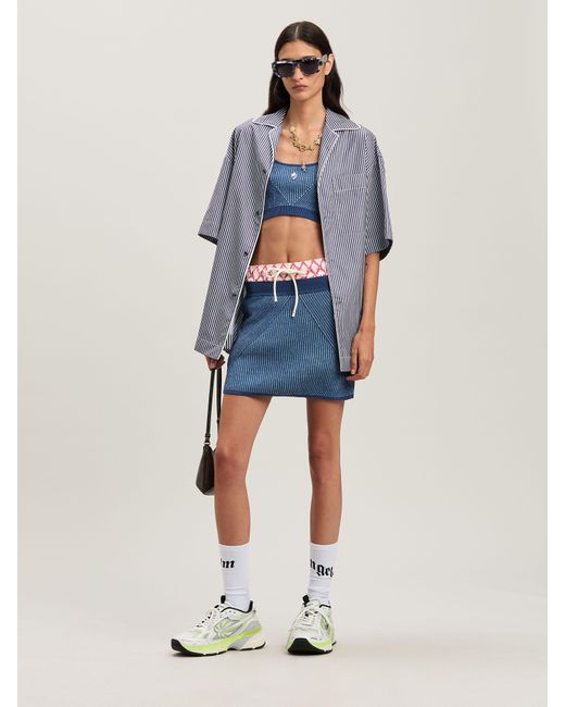 Palm Angels Blue 2Tone Rib Knit Top
