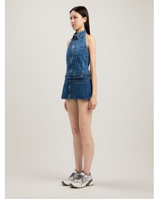 Palm Angels Blue All-Over Logo Denim Dress