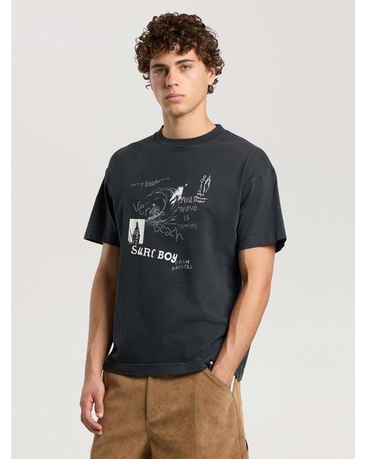 Palm Angels Black Surf Boy Regular T-Shirt Anthracite for men