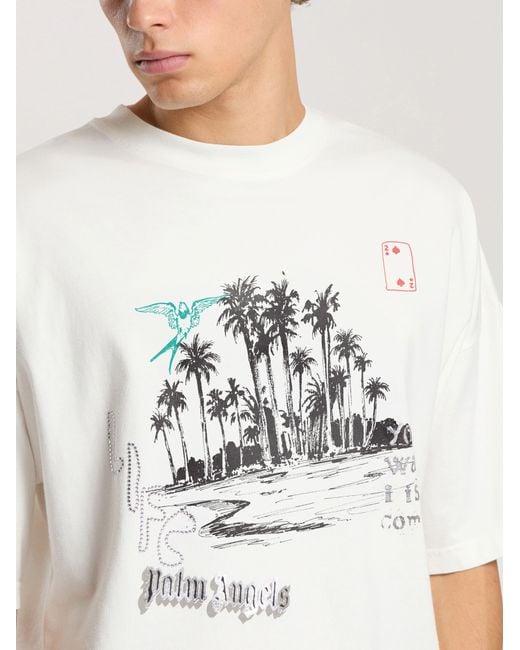 Palm Angels White Palm Life Loose T-Shirt for men