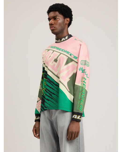 Palm Angels Green Racing Loose Long-Sleeved T-Shirt for men