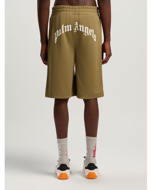 Palm Angels Natural Back Curved Logo Track Shorts Army for men