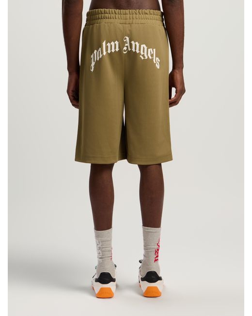 Palm Angels Natural Back Curved Logo Track Shorts Army for men
