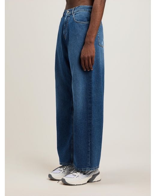 Palm Angels Blue Curved Logo Loose Jeans for men