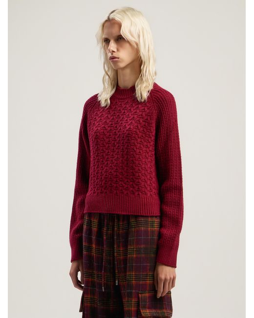 Palm Angels Red Curved Logo Ribbed Sweater Burgundy