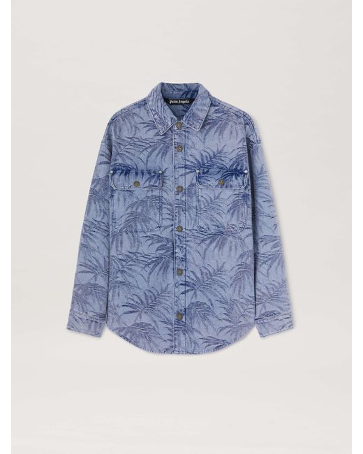 Palm Angels Blue Palms Jacquard Denim Shirt Light for men