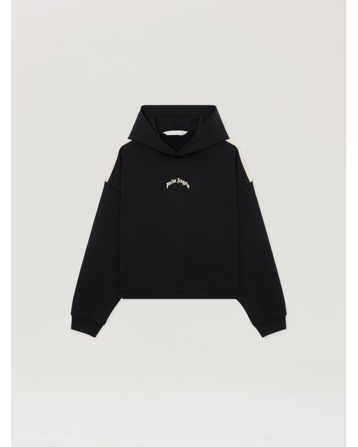 Palm Angels Black Curved Logo Loose Crop Hoodie