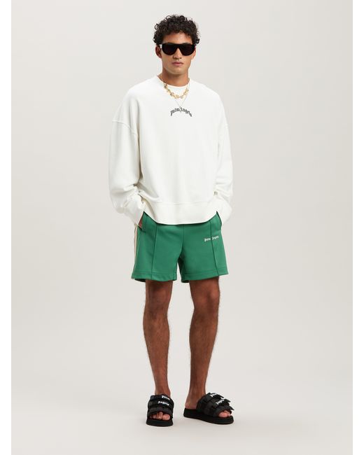 Palm Angels Green Embroidered Logo Track Shorts Forest for men