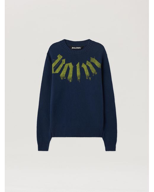 Palm Angels Blue Big Neck Logo Sweater for men