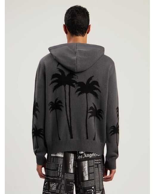 Palm Angels Black Back Palms Knit Hoodie Dark for men