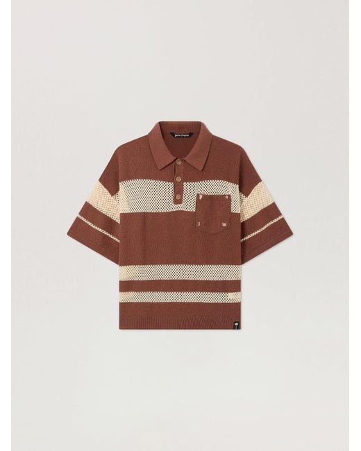Palm Angels Brown Palm Type Loose Knit Polo for men