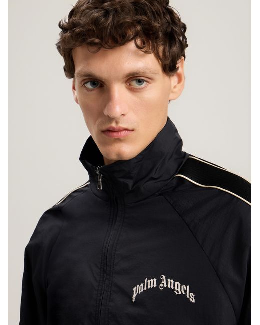Palm Angels Blue Curved Logo Vintage Track Windbreaker for men