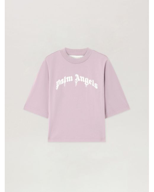 Palm Angels Pink Dripping Curved Logo Boxy T-Shirt