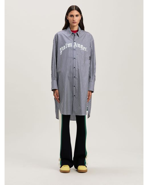 Palm Angels Purple Curved Logo Stripe Shirtdress