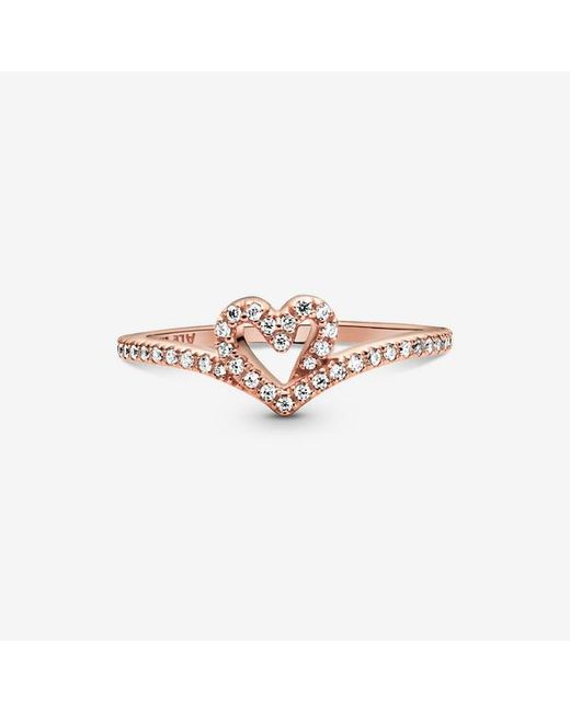 Pandora Metallic Sparkling Wishbone Heart Ring
