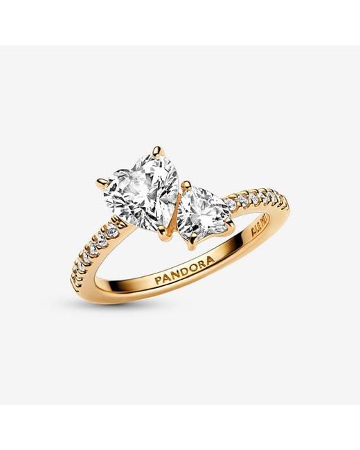 Pandora Metallic Double Heart Sparkling Ring