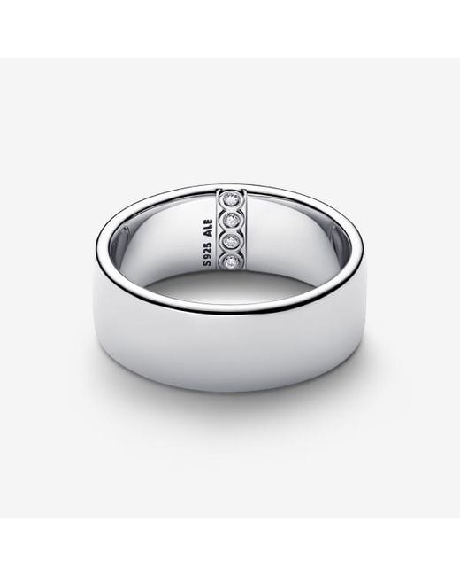 Pandora White Engravable Wide Band Ring