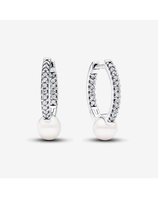 Pandora White Treated Freshwater Cultured Pearl & Pavé Hoop Earrings