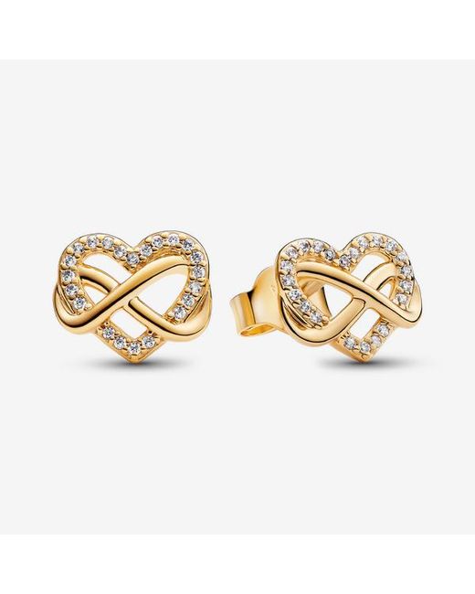 Pandora Metallic Sparkling Infinity Heart Stud Earrings