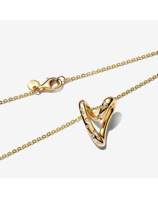 Pandora Metallic Organically Shaped Stone-Set Heart Pendant Necklace