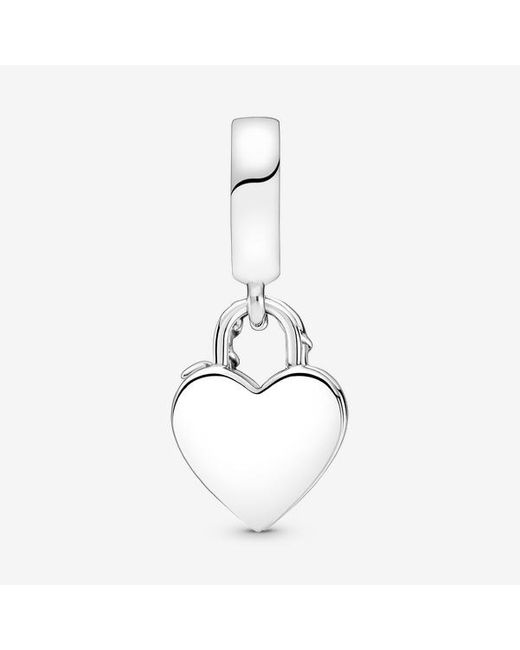 Pandora White Rose Heart Padlock Dangle Charm