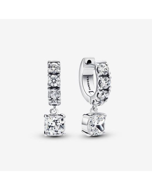 Pandora White Pavé Dangle Hoop Earrings