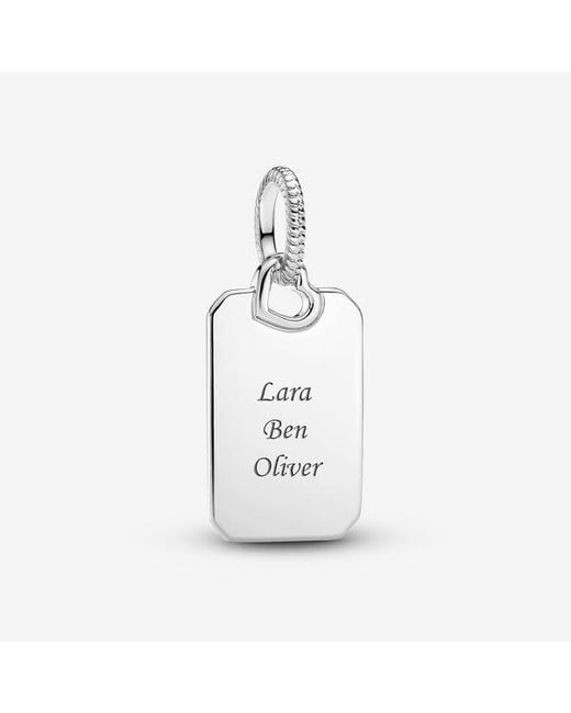 Pandora White Engravable Rectangle Tag Pendant