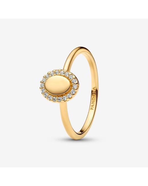 Pandora Metallic Engravable 14K-Plated Ring With Cubic Zirconia